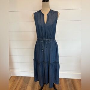 Lands' End Sleeveless Indigo Midi ruffled dress women’s size SM